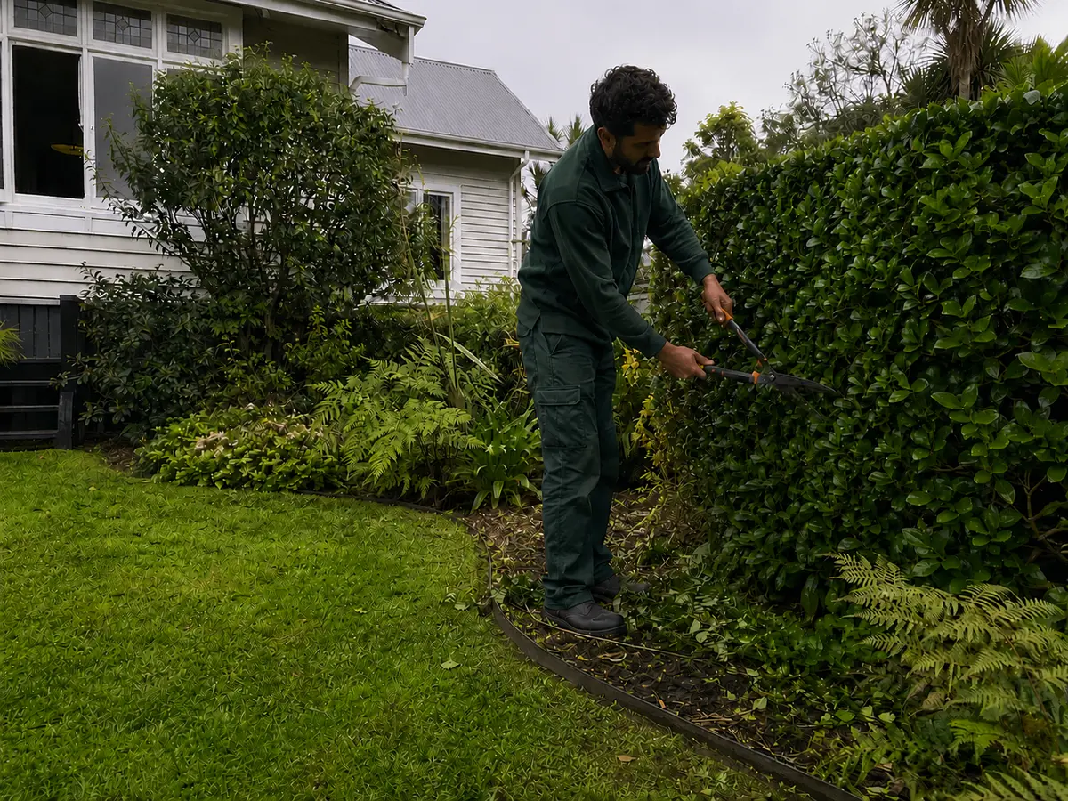 Hand weeding around established garden plants