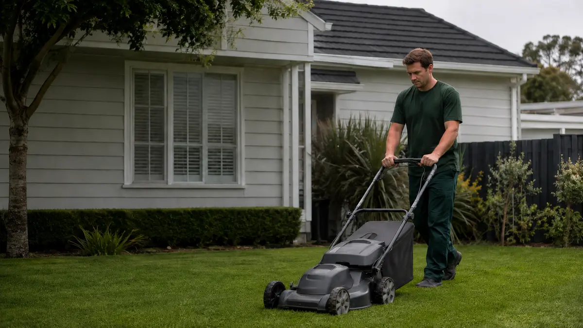 Green spring lawn being prepared for regular care
