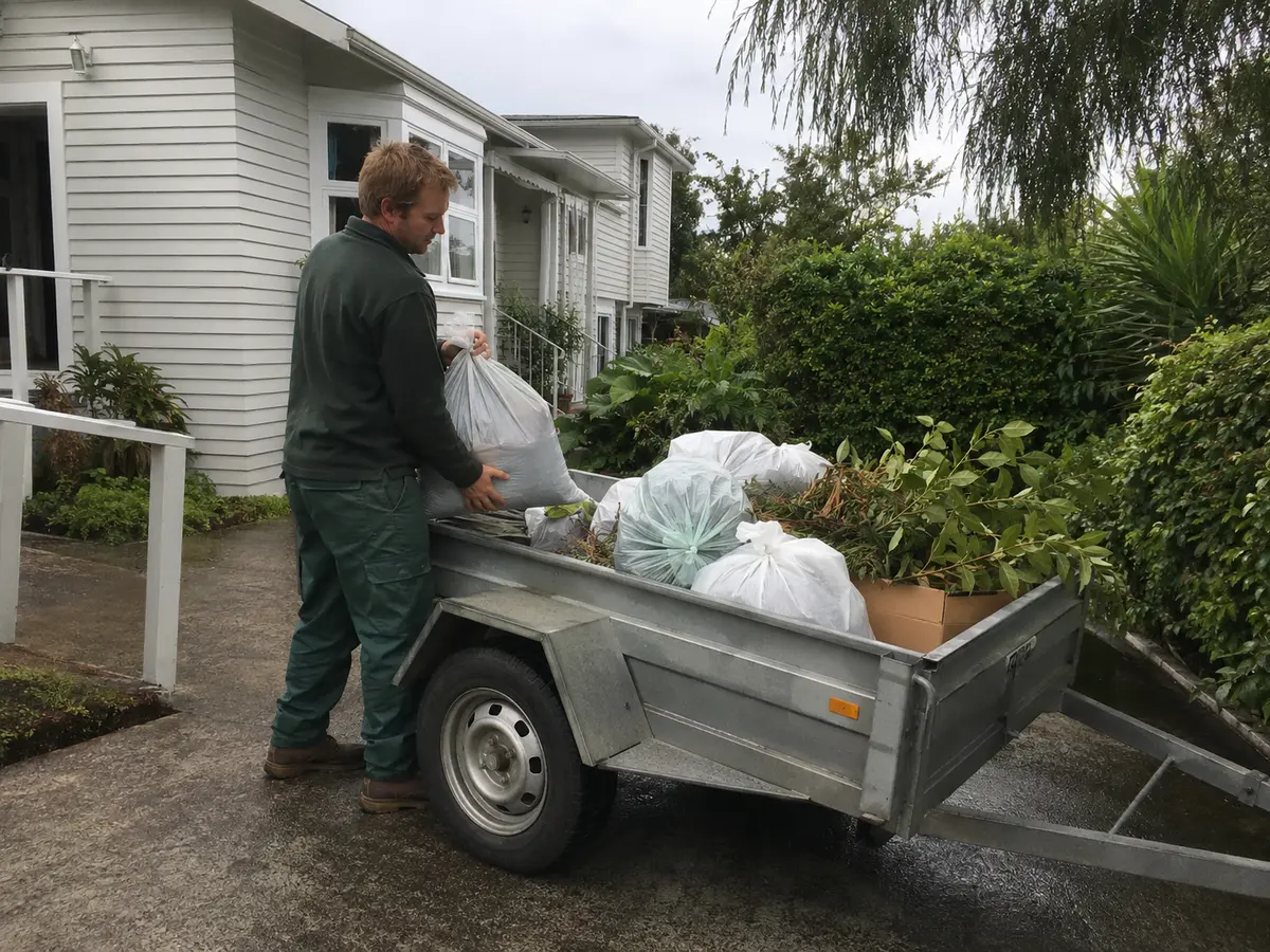 Garden waste and outdoor rubbish separated for removal